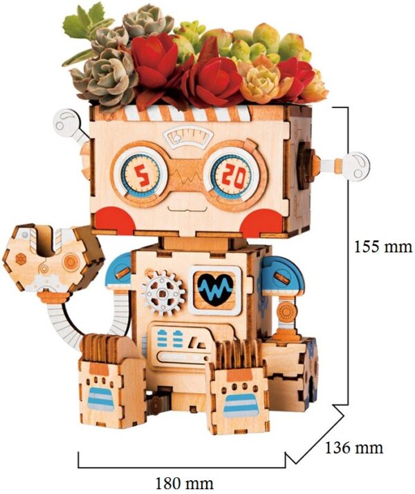 Robotime: Houten Modelbouw Bloempot Robot - FT761