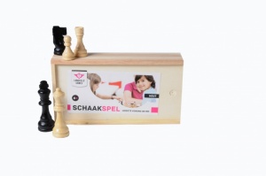 Schaakstukken Hout in Kist, KH 88 mm