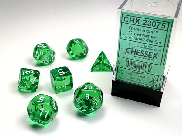 Chessex Polyhedral Translucent Green/White (7) - CHX23075