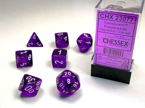 Chessex Polyhedral Purple/White Translucent (7) - CHX23077