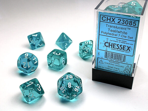 Chessex Polyhedral Teal/White Translucent (7) - CHX23085