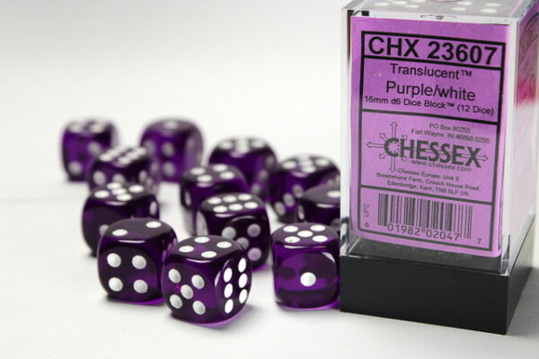 Chessex 12d6 Purple with White 16mm (12) - CHX23607