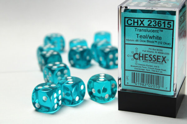 Chessex Polyhedral Transluscent Teal/White (12) - CHX23615