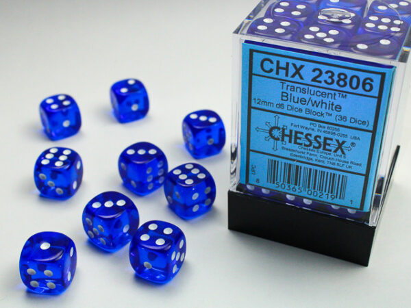 Chessex 36d6 Blue with White Trans.12mm (36) - CHX23806
