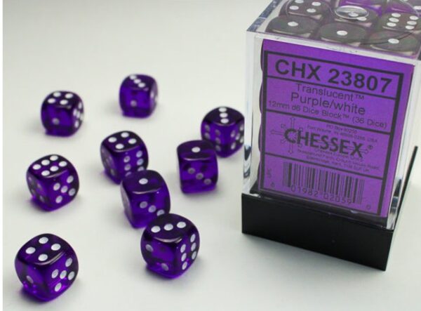 Chessex 36d6 Translucent Purple/White 12mm (36) - CHX23807