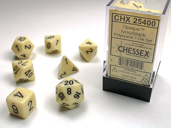 Chessex Polyhedral Opaque Ivory/Black (7) - CHX25400