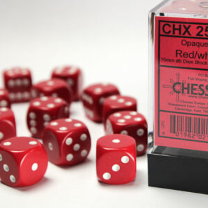 Chessex 12d6 Opaque Red with White 16mm (12) - CHX25604