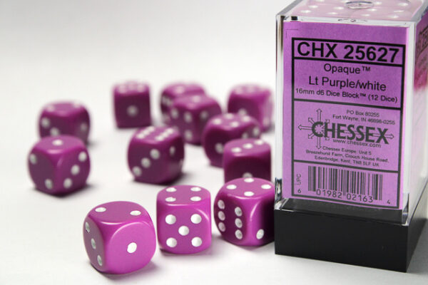 Chessex 12d6 Opaque Lt. Purple/White (12) - CHX25627