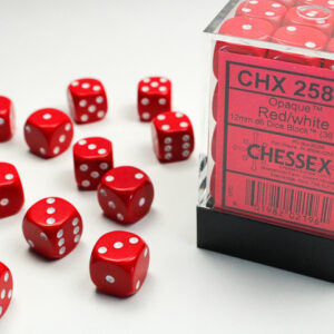 Chessex 36d6 Opaque Red/White 12mm (36) - CHX25804