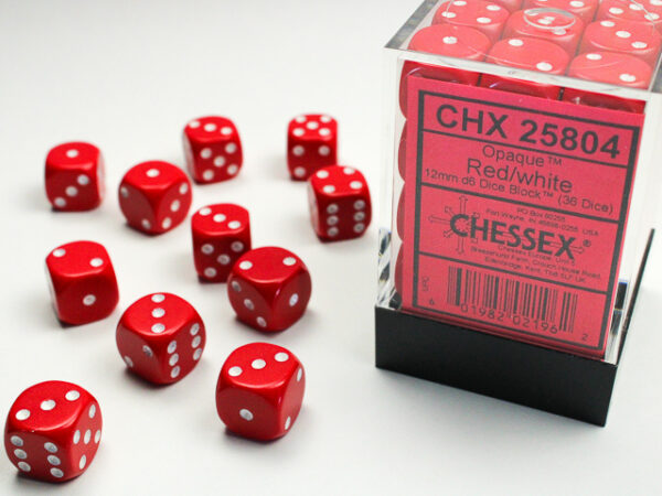 Chessex 36d6 Opaque Red/White 12mm (36) - CHX25804