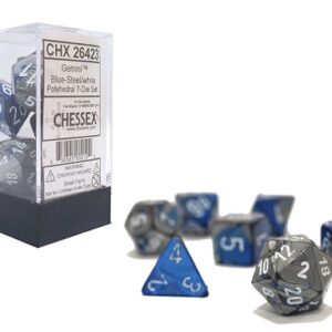 Chessex Polyhedral Gemini Blue-Steel/White (7) - CHX26423