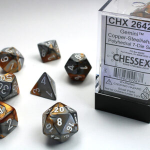 Chessex Polyhedral Gemini Copper-Steel/White (7) - CHX26424