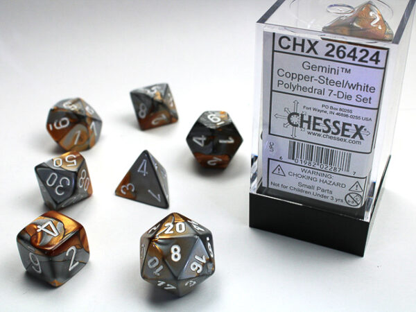 Chessex Polyhedral Gemini Copper-Steel/White (7) - CHX26424