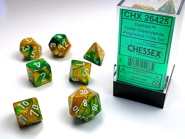 Chessex Polyhedral Gold Green/white (7) - CHX26425