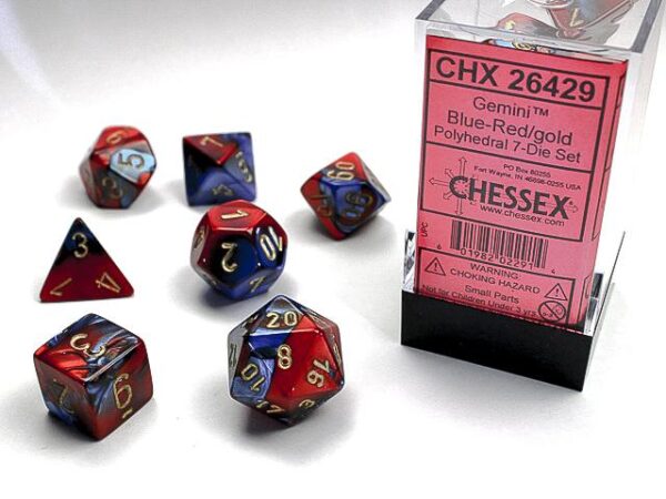 Chessex Polyhedral Gemini Blue-Red/Gold (7) - CHX26429