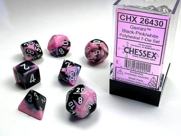 Chessex Polyhedral Black-Pink/White (7) - CHX26430