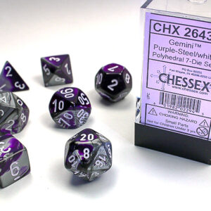 Chessex Polyhedral Gemini Purple-Steel/White (7) - CHX26432