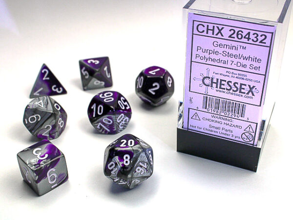 Chessex Polyhedral Gemini Purple-Steel/White (7) - CHX26432