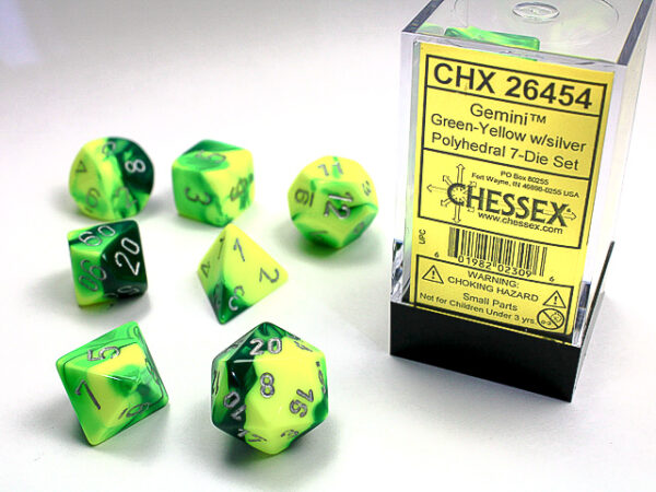 Chessex Polyhedral Gemini Green-Yellow/Silver (7) - CHX26454