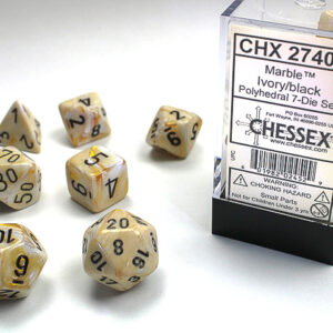 Chessex Polyhedral Marble Ivory/Black (7) - CHX27402