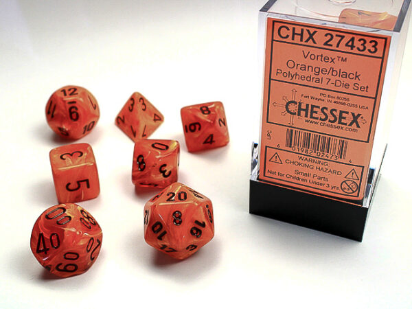 Chessex Polyhedral Vortex Orange/Black (7) - CHX27433