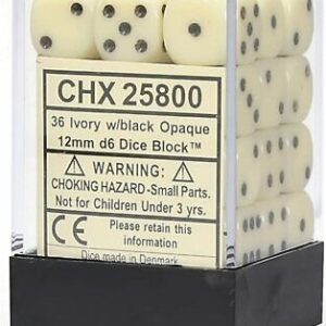 Chessex 36d6 Opaque Ivory/Black 12mm (36) - CHX25800